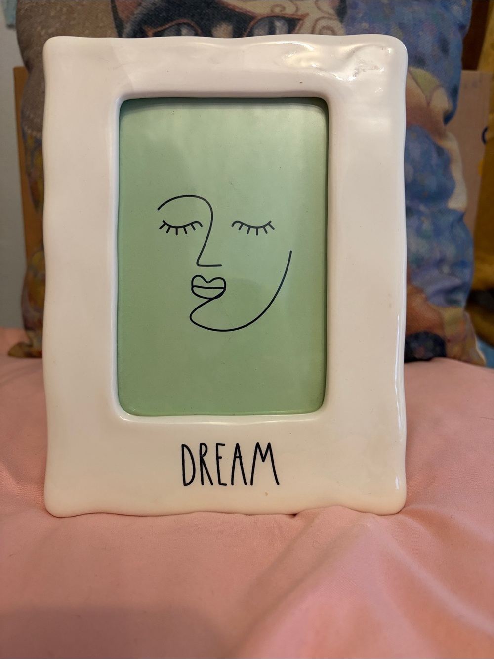 Rae Dunn White Ceramic Frame with Mint Green Insert